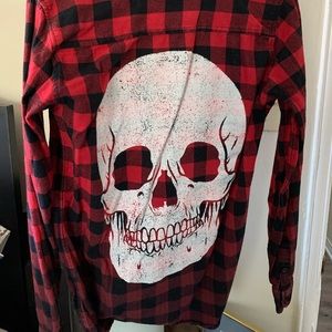 Ombré Skull Red Plaid Top